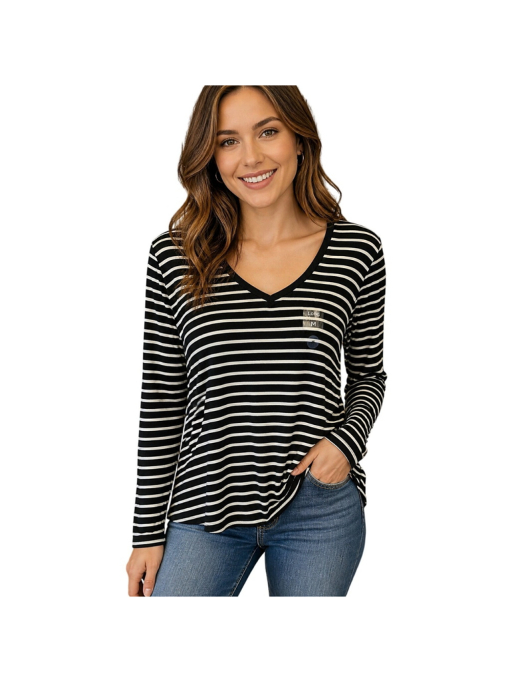 NWT american eagle seriously soft perfect v neck black white slub lightweight M